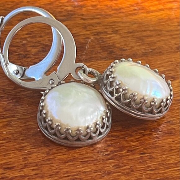 Hand Crafted Jewelry - White Pearl Dangle Earrings, Coin Pearl Earrings, Wedding Jewelry